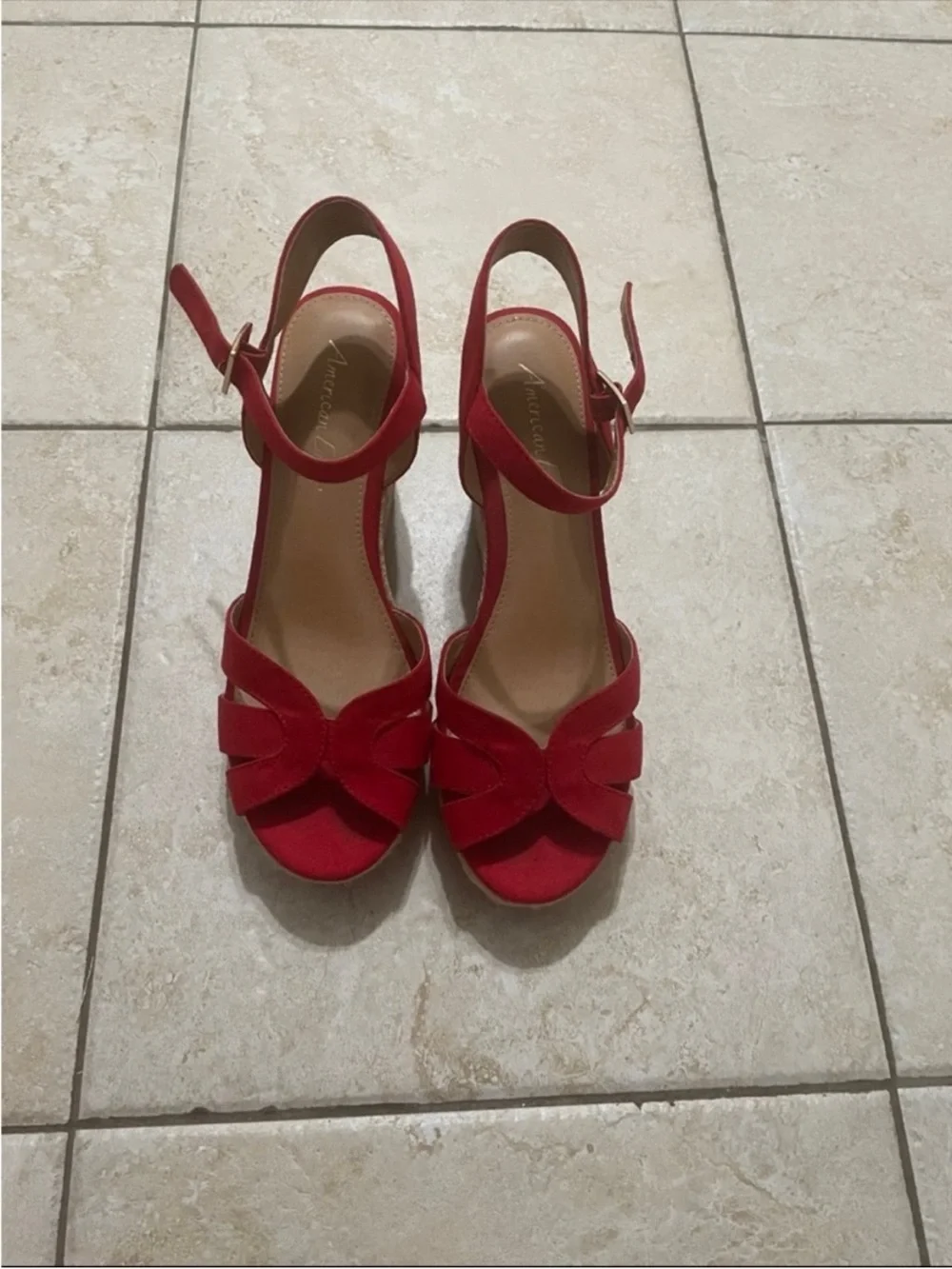American Eagle Outfitters Red Suede Espadrille Wedge Sandals